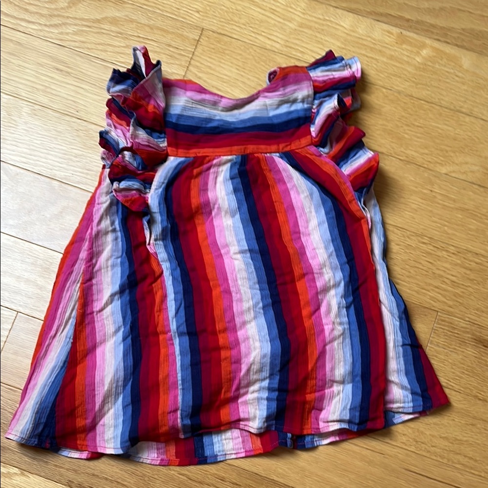Crewcuts Multicolored Striped Dress with Ruffle Sleeves